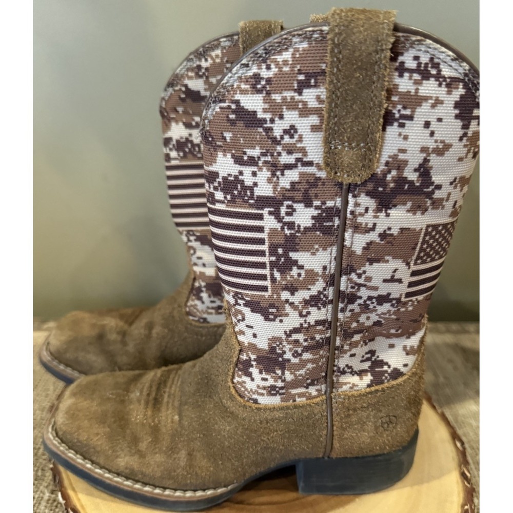Ariat Kids Sport Patriot Western Boots Camo American Flag Brown Sz-11